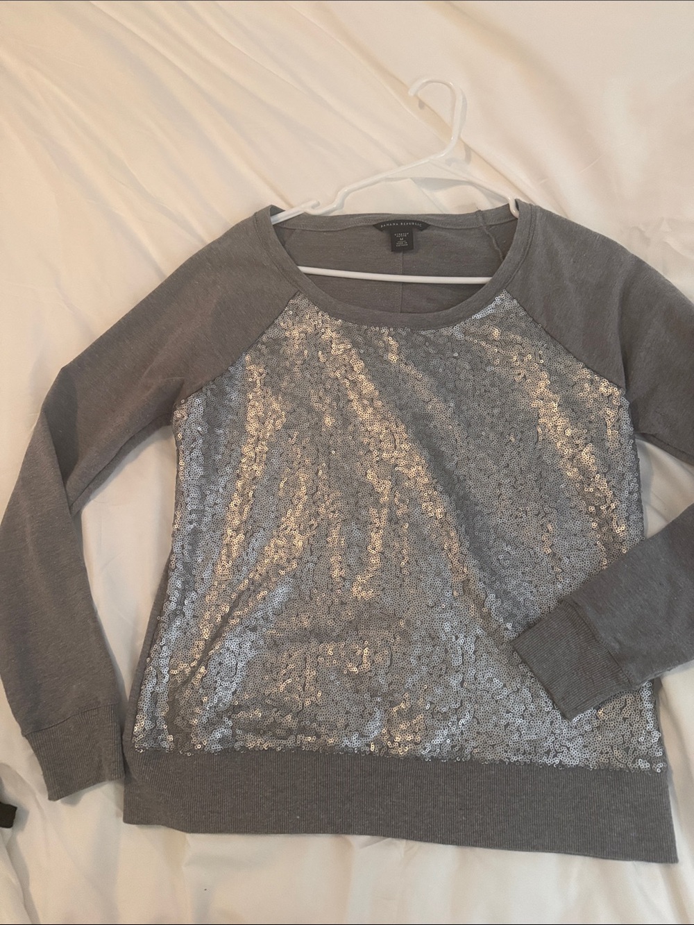 Banana Republic Gray Sequin Front Scoop Neck Sweater